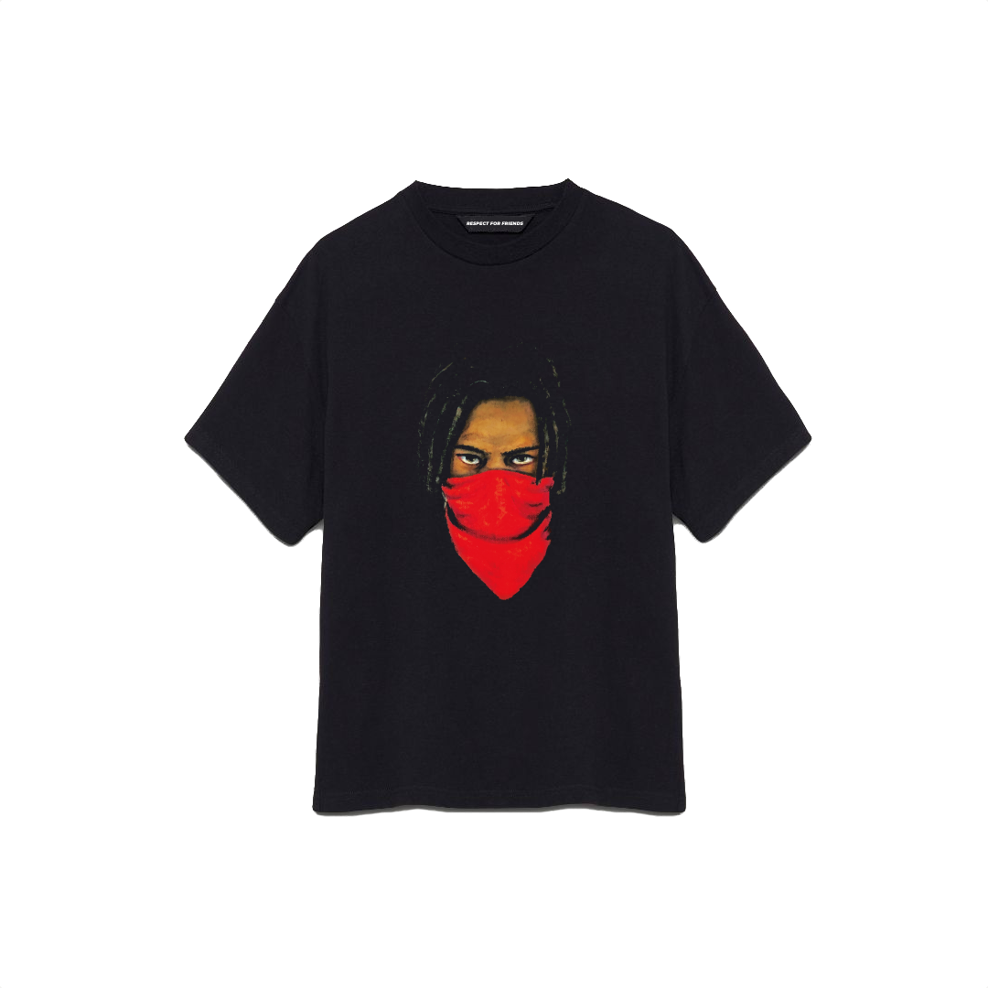T-SHIRT NERA CON STAMPA "INCAPPUCCIATO"
