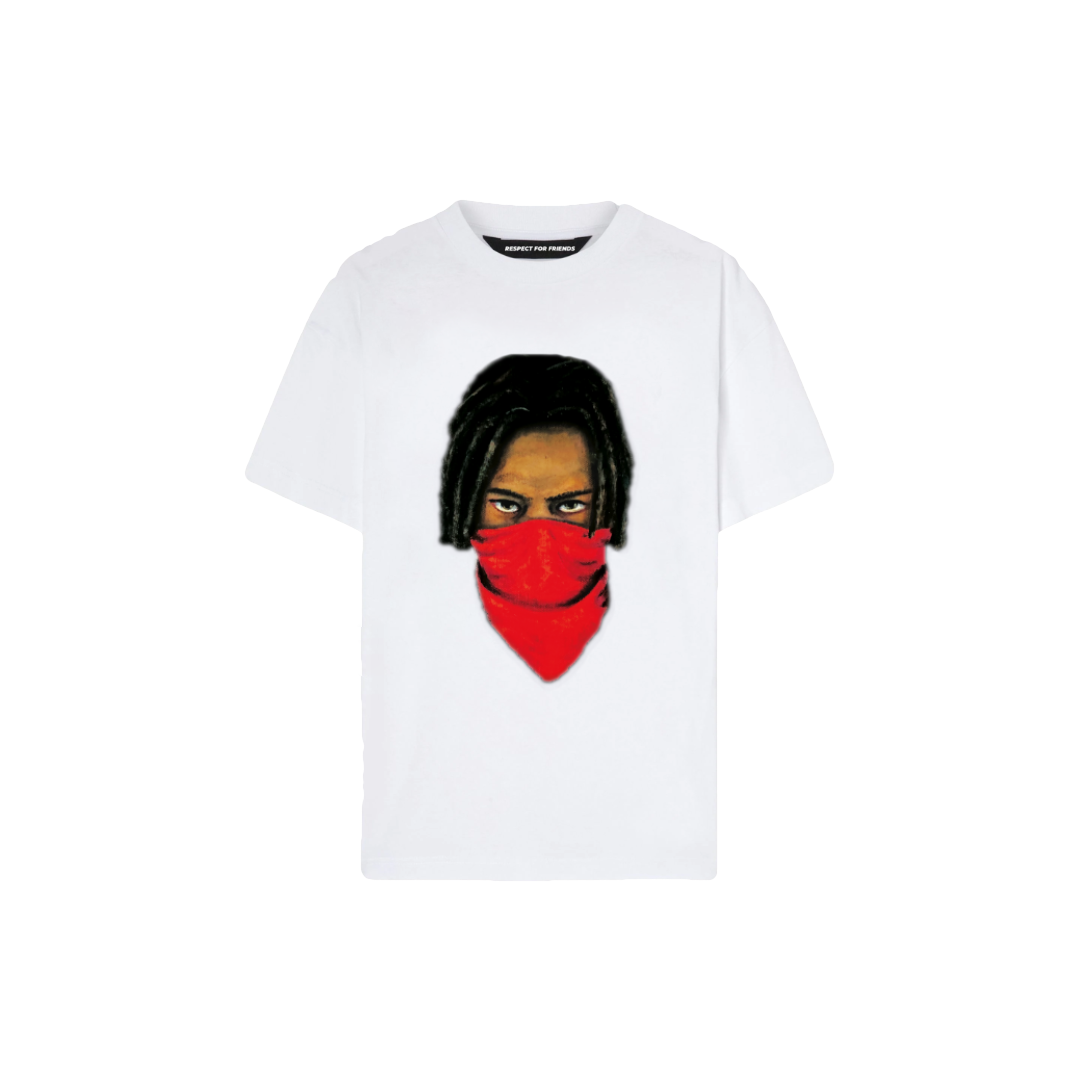 T-SHIRT BIANCA CON STAMPA "INCAPPUCCIATO"