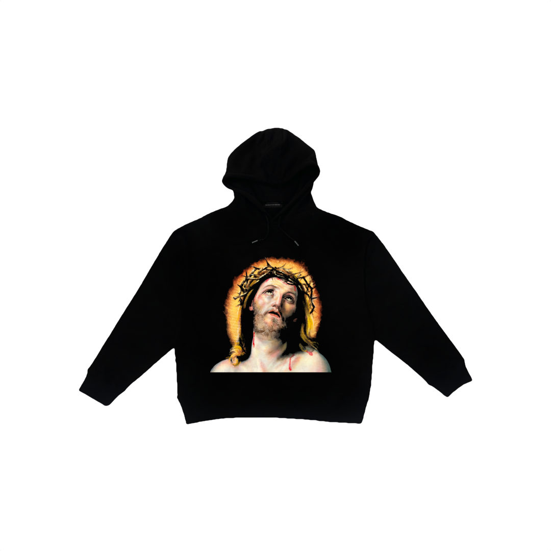 FELPA NERA CON CAPPUCCIO STAMPA "JESUS"